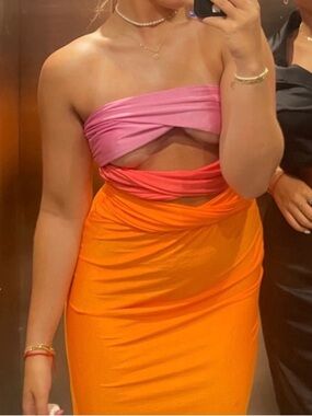 Orange strapless maxi dress